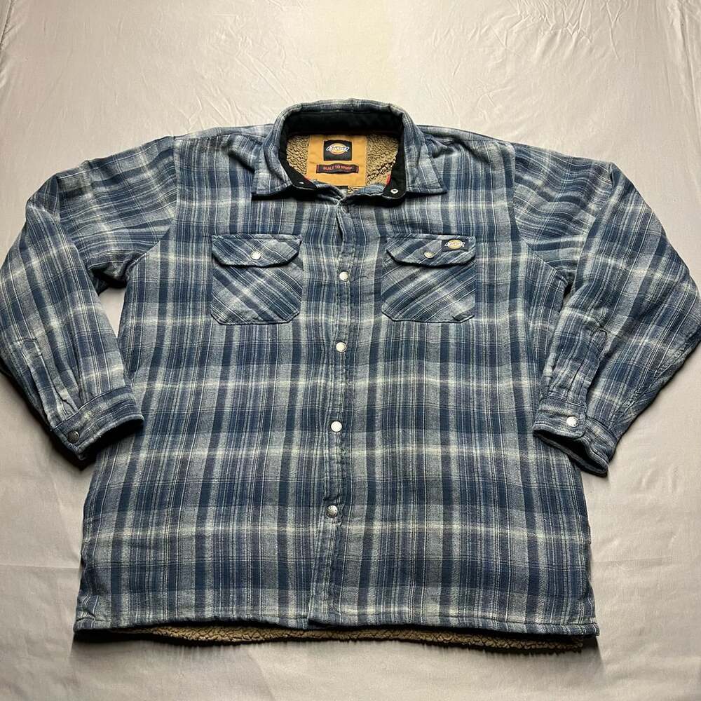 Dickies Blue Plaid Sherpa Lined Flannel Shirt Jacket